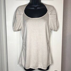 Ann Taylor Structured Silk Top Beige Scoop Neck